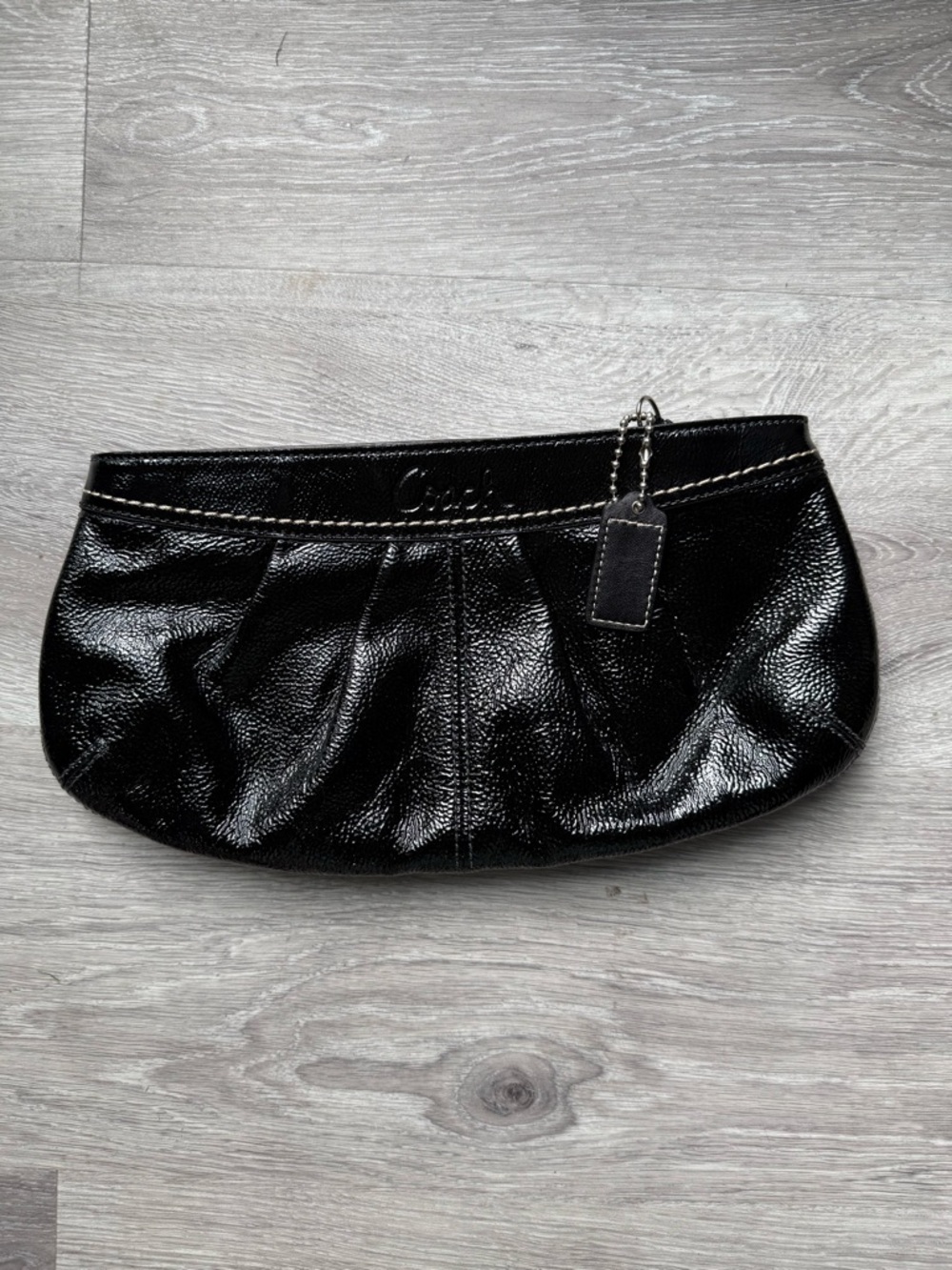 Coach Black Patent Leather Pleated Wristlet Clutch